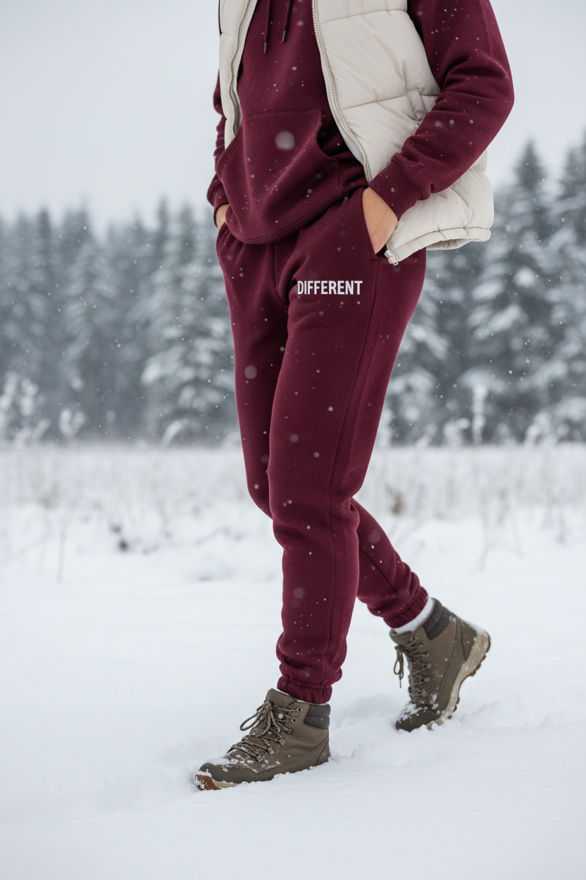 Embroidered Fleece Sweatpants — Cozy Maroon Joggers